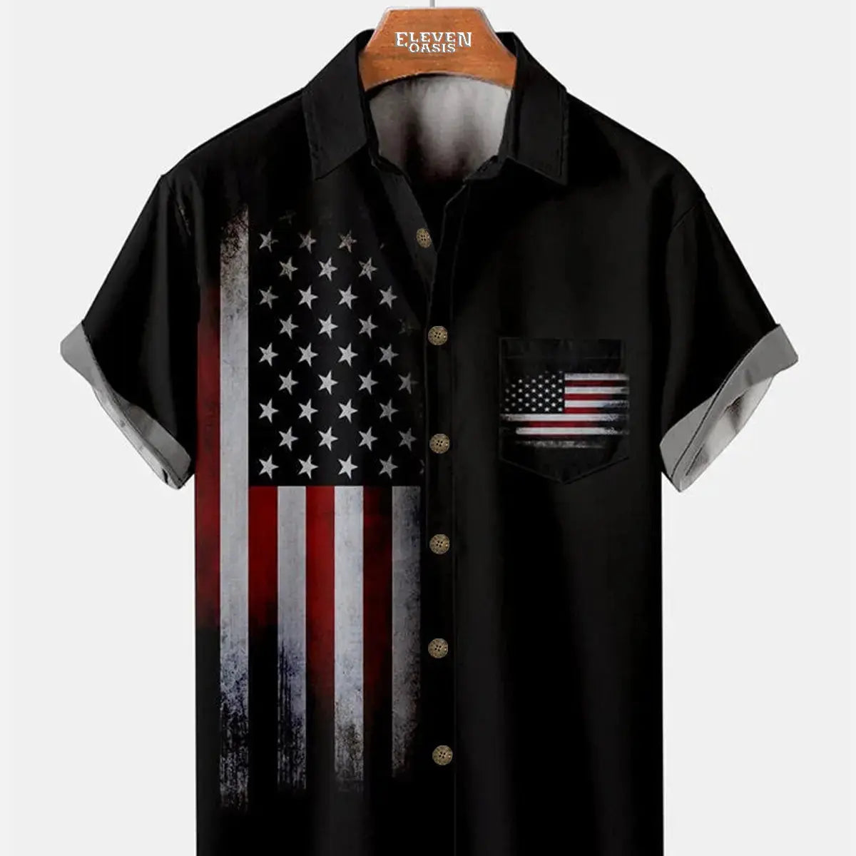 Mens Independence Day Print Casual Breathable Short Sleeve Shirt American Flag Novelty ElevenOasis