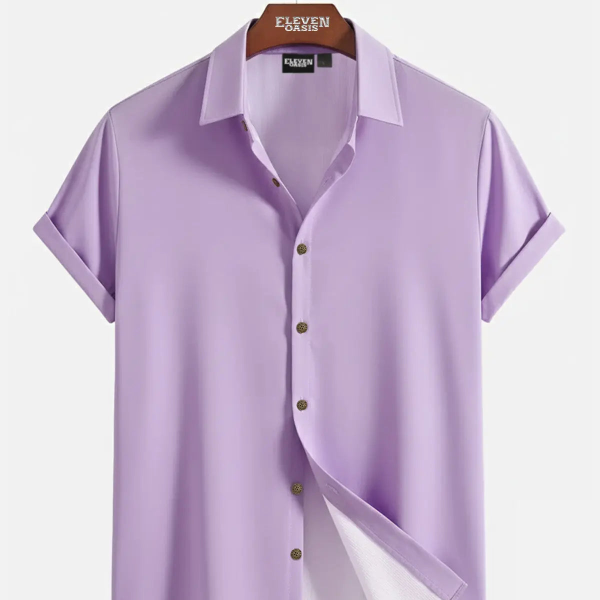 Men's Casual Linen-Feel Loose Printed Solid Color Button Short Sleeve Shirt ElevenOasis