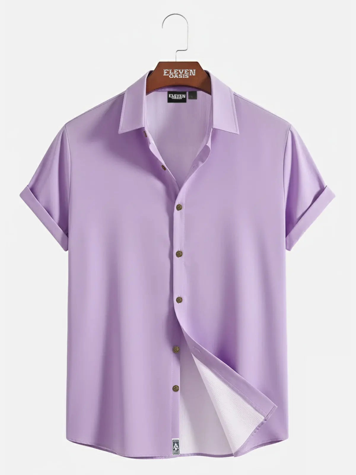 Men's Casual Linen-Feel Loose Printed Solid Color Button Short Sleeve Shirt ElevenOasis