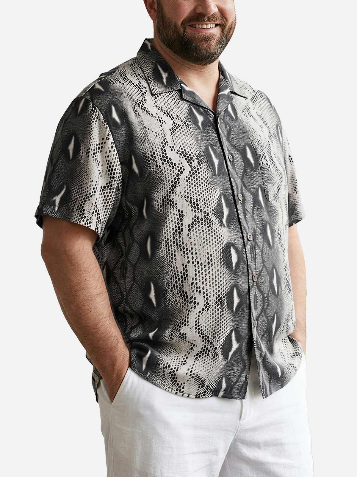 Tall Men's Snakeskin Print Camp Collar Short Sleeve Shirt Eleven Oasis