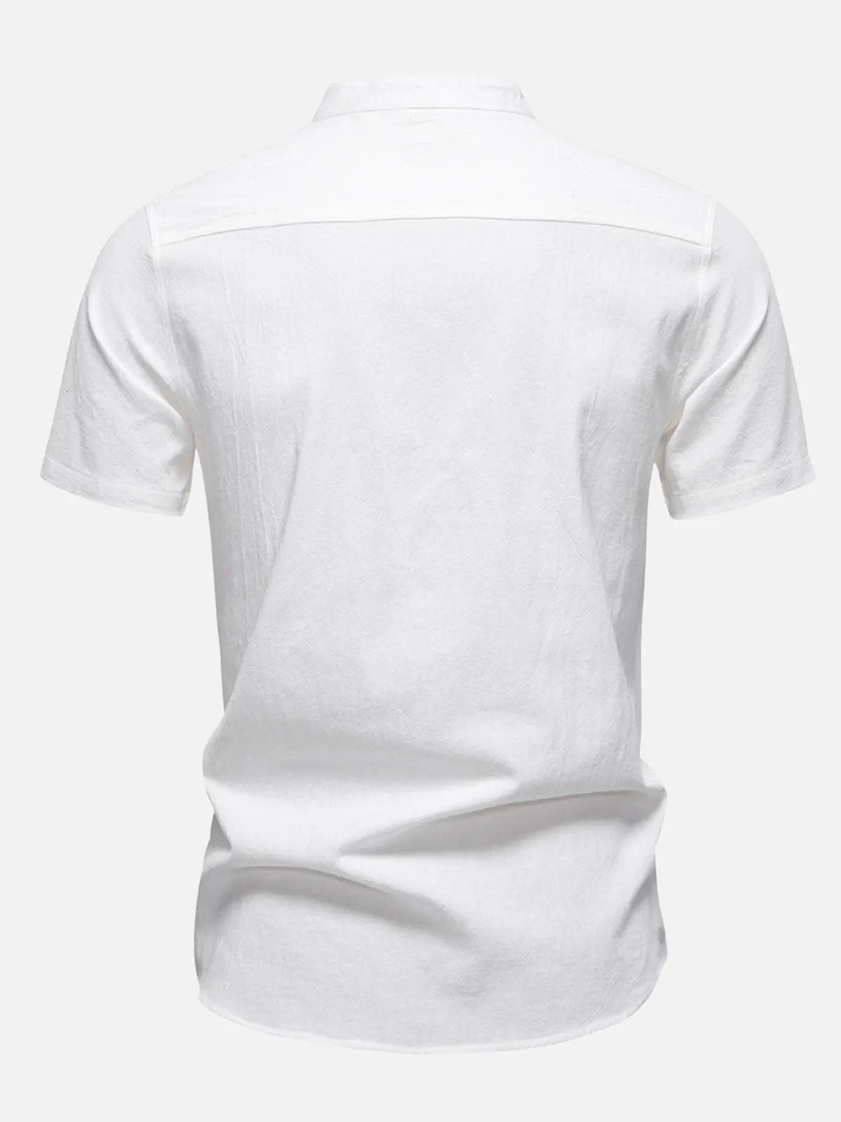 Men's Cotton Linen Band Collar Short Sleeve Shirt ElevenOasis