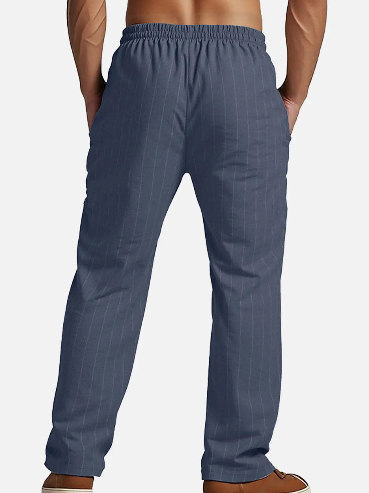 Men's Pinstripe Linen Blend Drawstring Pants ElevenOasis