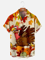 Tall Thanksgiving Screaming Turkey Illustration Men's Short Sleeve Shirt Eleven Oasis