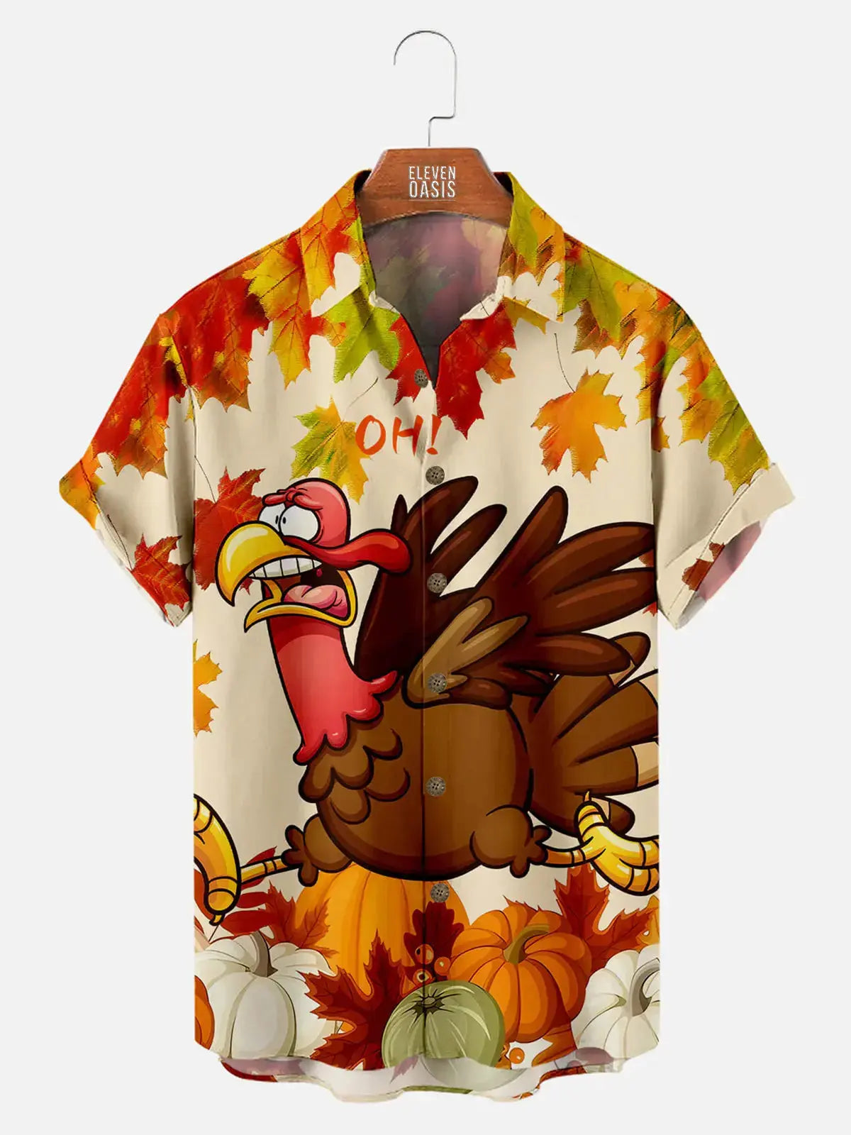 Tall Thanksgiving Screaming Turkey Illustration Men's Short Sleeve Shirt Eleven Oasis