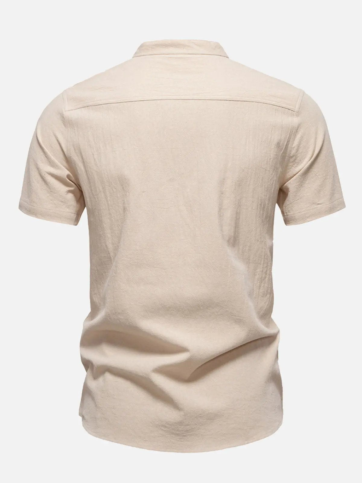 Men's Cotton Linen Band Collar Short Sleeve Shirt ElevenOasis