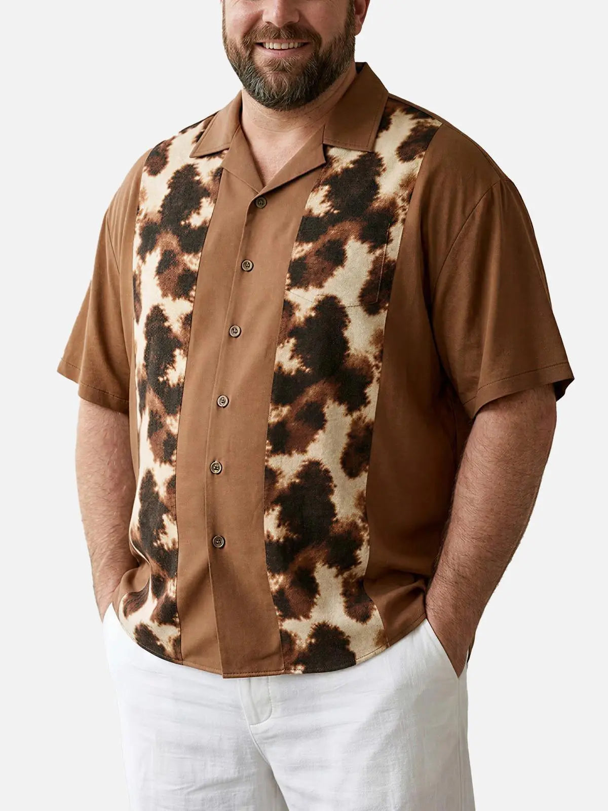 Tall Men's Cowhide Panel Bowling Short Sleeve Shirt Eleven Oasis
