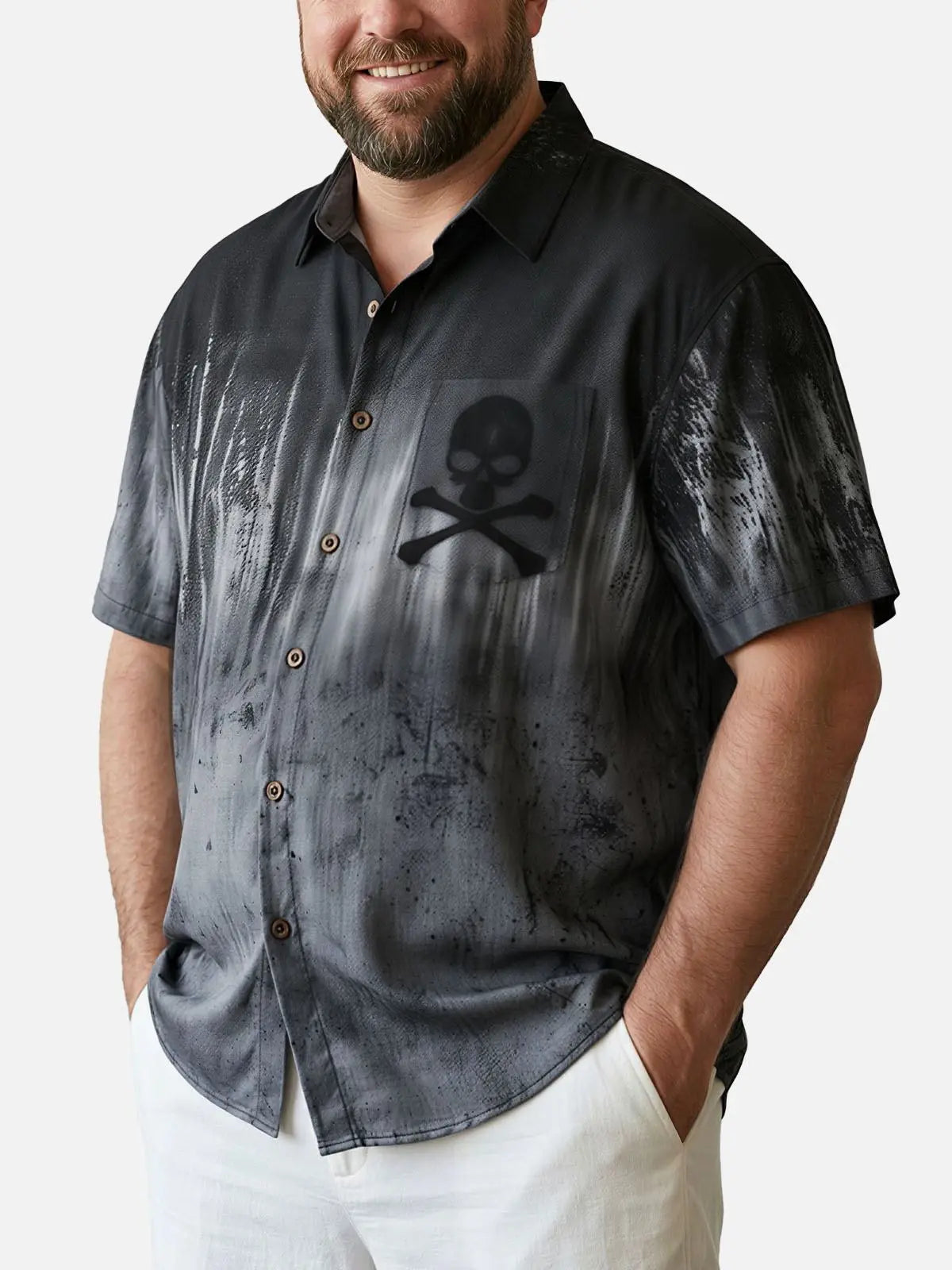 Tall Men's Grunge Skull and Crossbones Short Sleeve Shirt Eleven Oasis