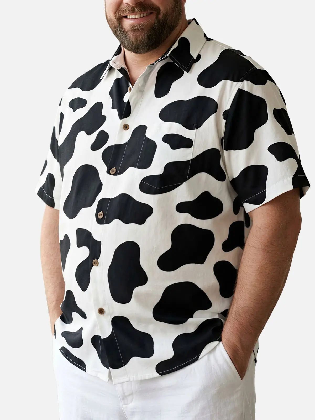 Tall Men's Cow Print Short Sleeve Shirt Eleven Oasis