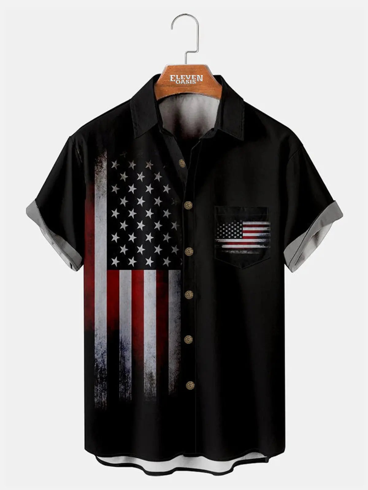 Tall Men's American Flag Patriotic Short Sleeve Shirt ElevenOasis
