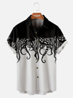 Cthulhu Octopus Pattern Men's Short Sleeve Tops with Chest Pocket ElevenOasis