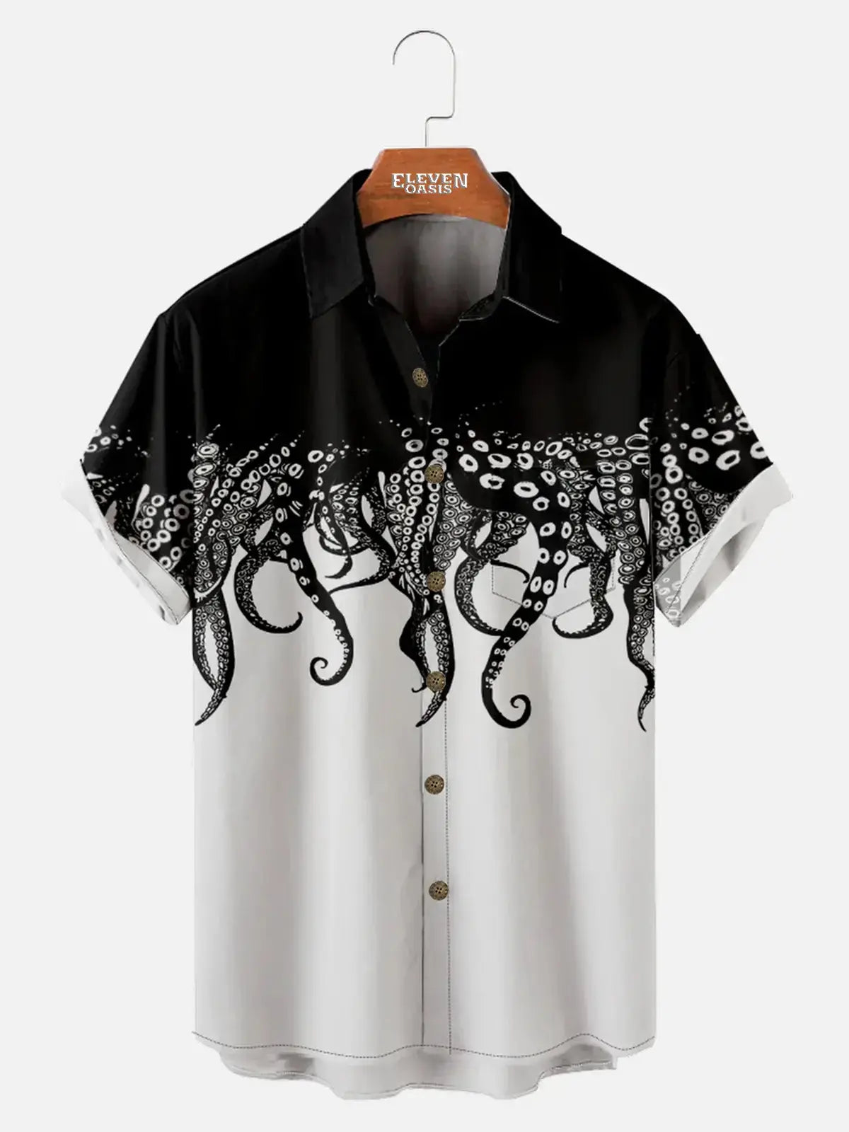 Cthulhu Octopus Pattern Men's Short Sleeve Tops with Chest Pocket ElevenOasis