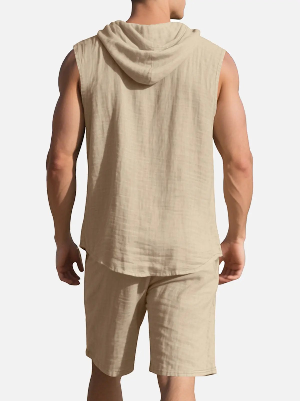 Men's Linen Hooded Sleeveless Matching Set ElevenOasis