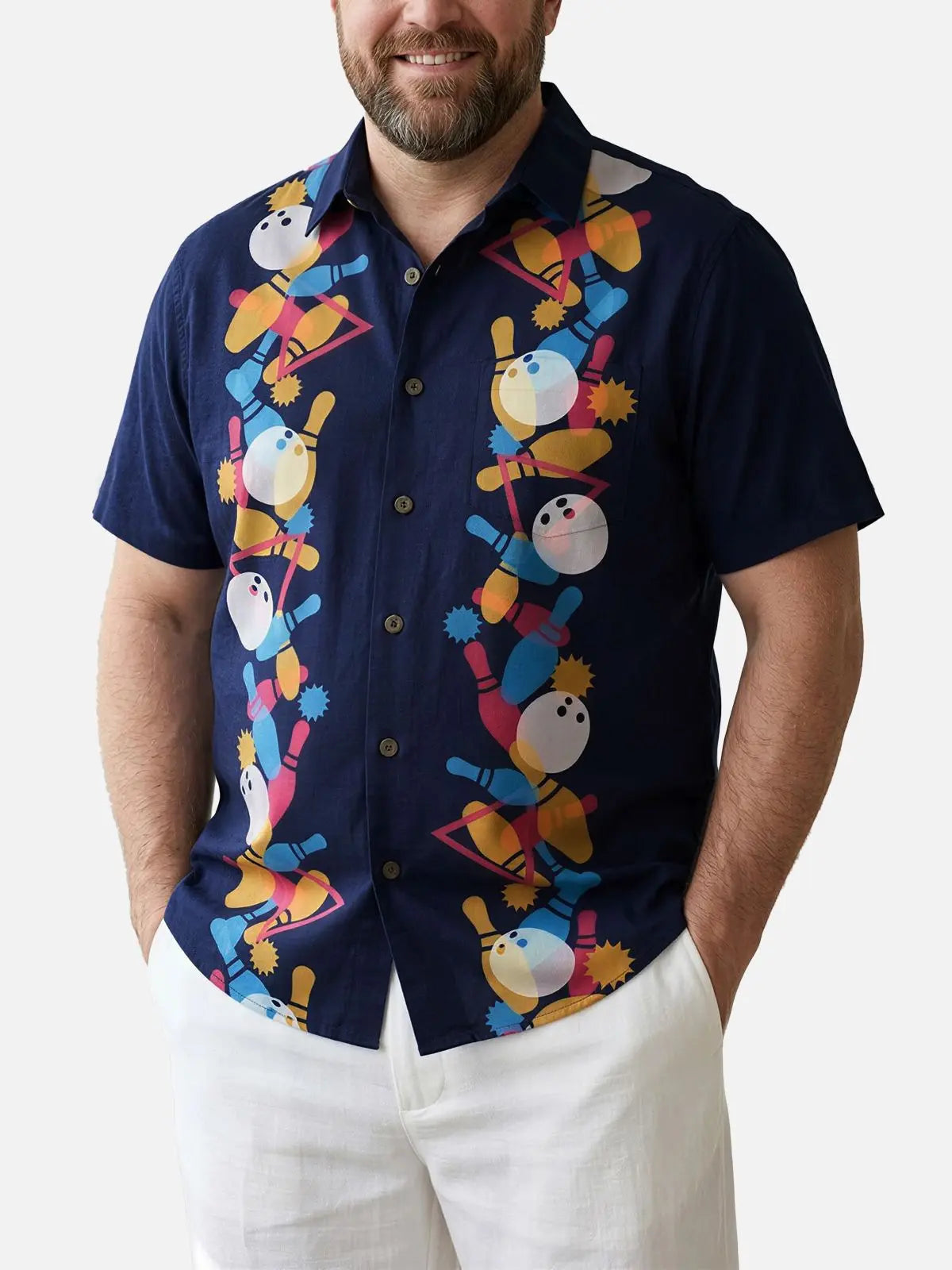 Tall Men's Retro Bowling Strike Short Sleeve Shirt ElevenOasis
