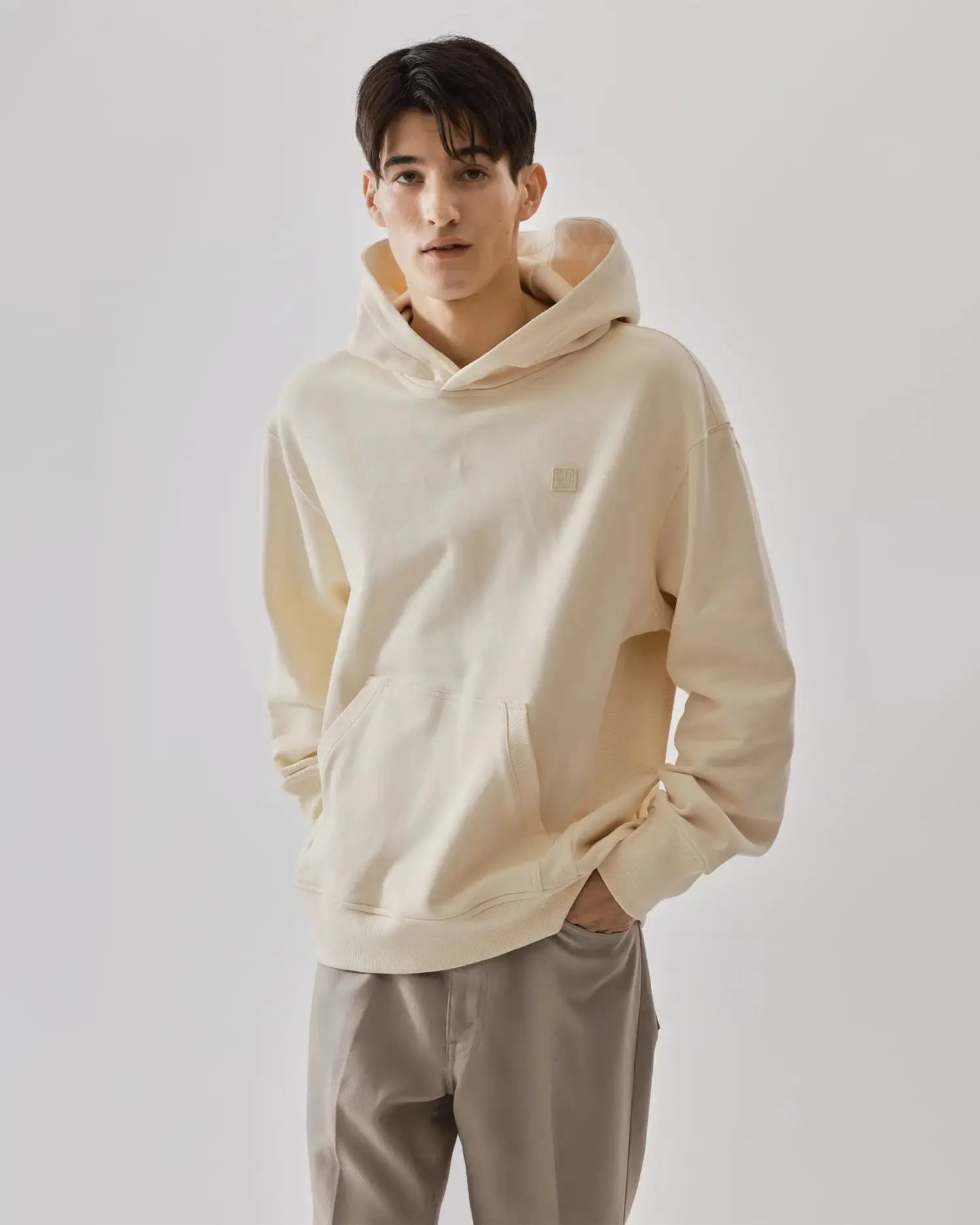 Men's Heavyweight Cotton Hoodie in Light Beige 04 #beige
