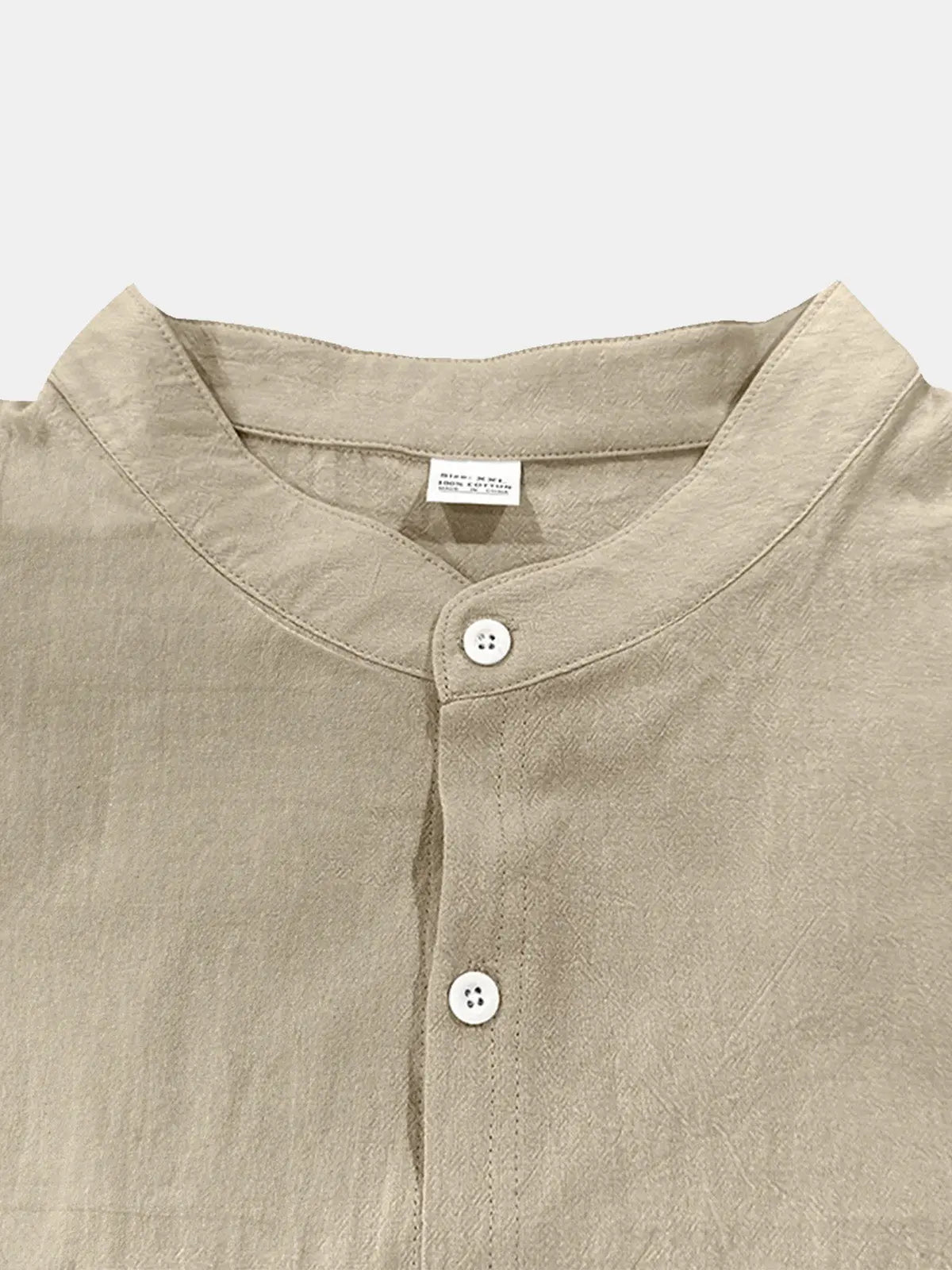 Men's Linen Blend Band Collar Long Sleeve Shirt ElevenOasis