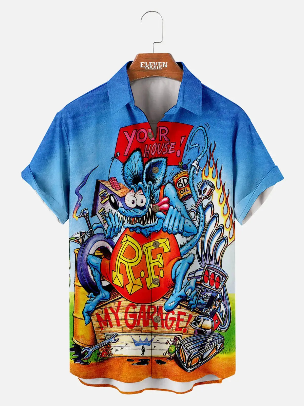 Car Anime Short Sleeve Shirt ElevenOasis