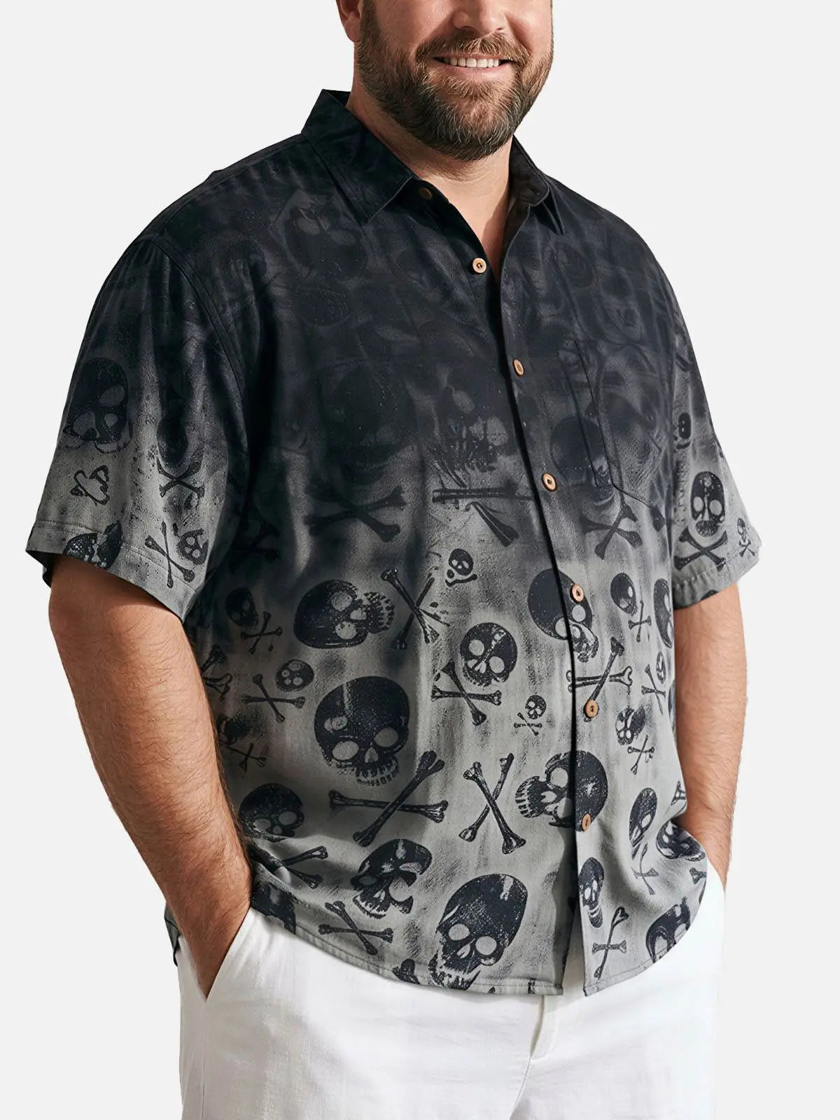 Tall Men's Distressed Skull and Crossbones Short Sleeve Shirt Eleven Oasis