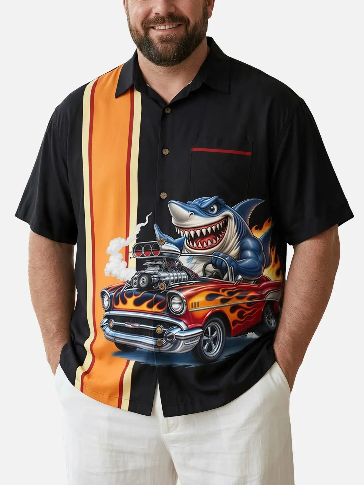 Tall Men's Shark Hot Rod Short Sleeve Shirt Eleven Oasis