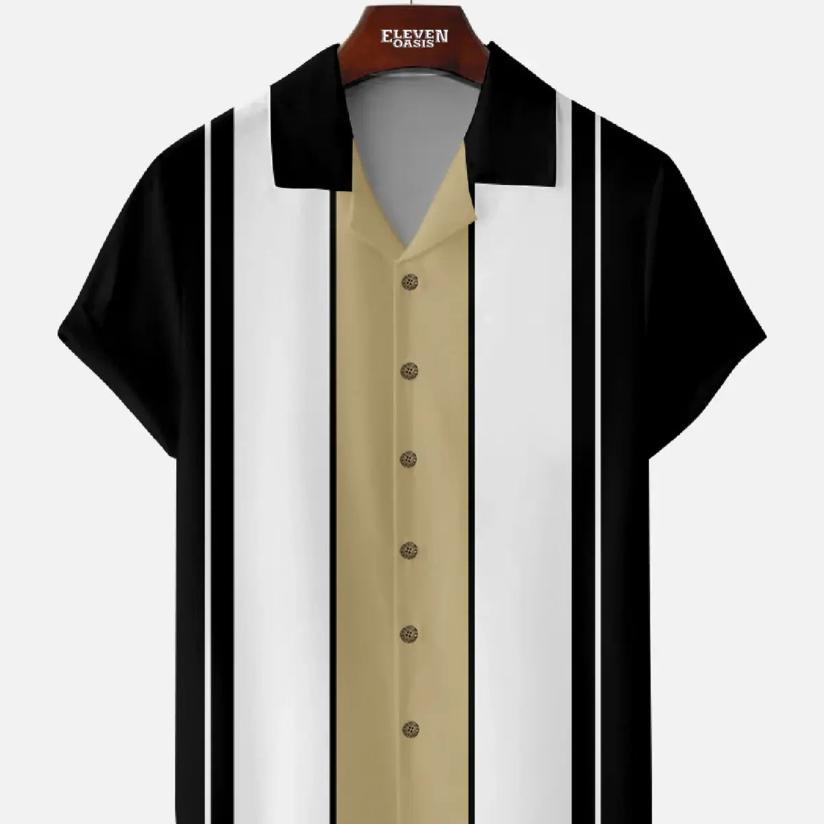 Men's Classic Color-block Panel Stripe Camp Collar Short Sleeve Shirt ElevenOasis