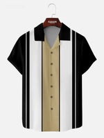 Men's Classic Color-block Panel Stripe Camp Collar Short Sleeve Shirt ElevenOasis