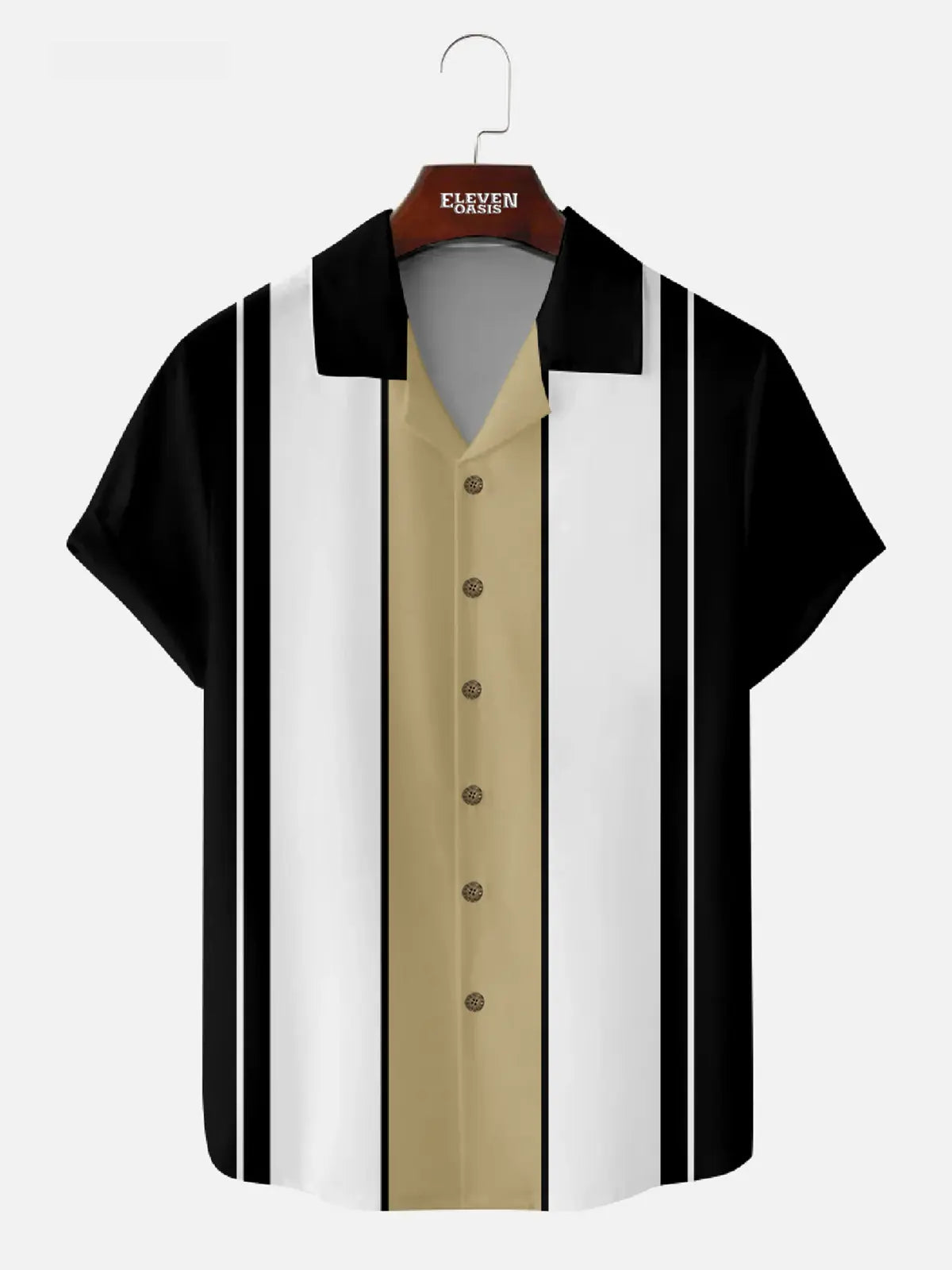 Men's Classic Color-block Panel Stripe Camp Collar Short Sleeve Shirt ElevenOasis