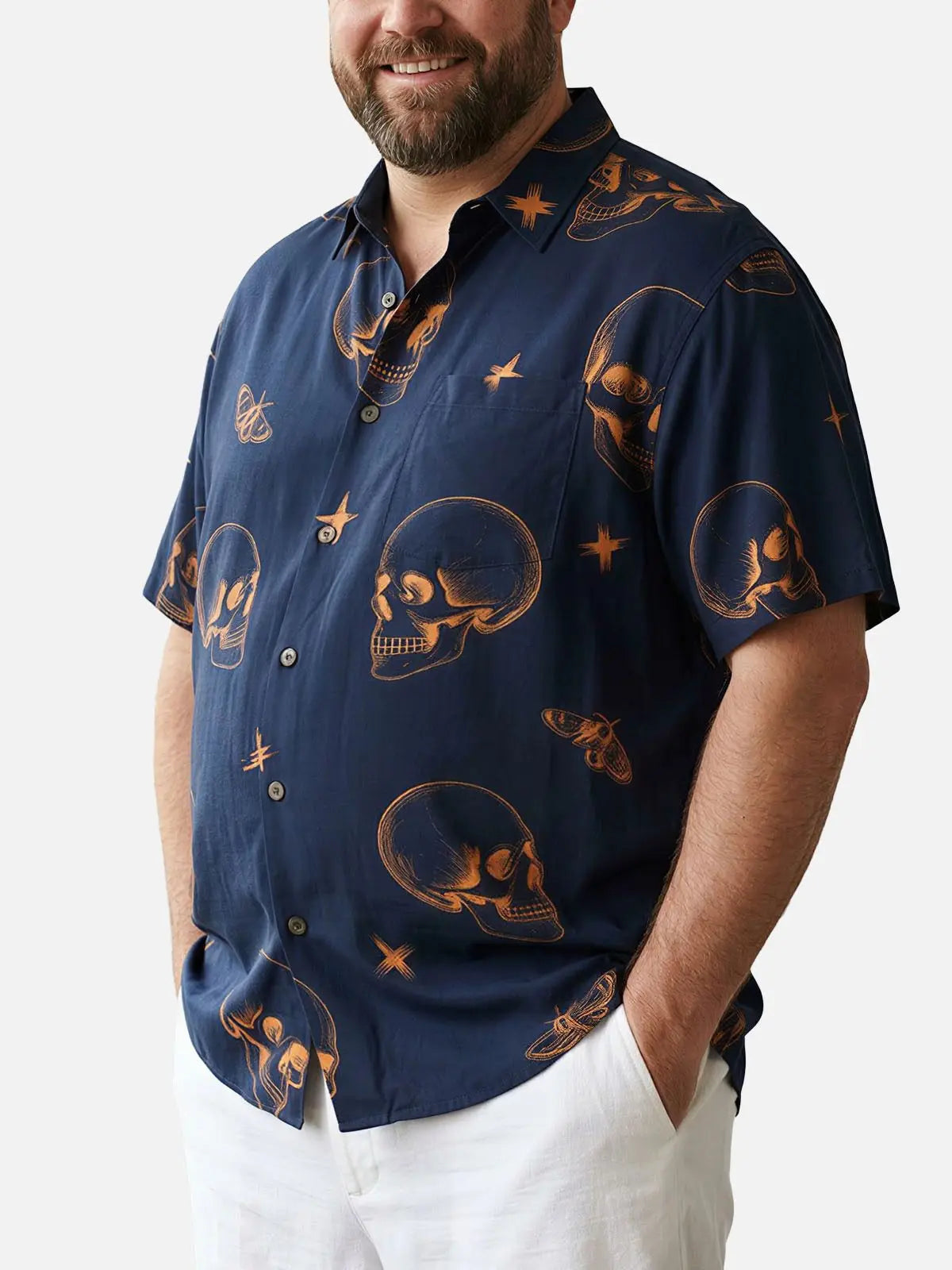 Tall Men's Skull and Moth Halloween Short Sleeve Shirt Eleven Oasis