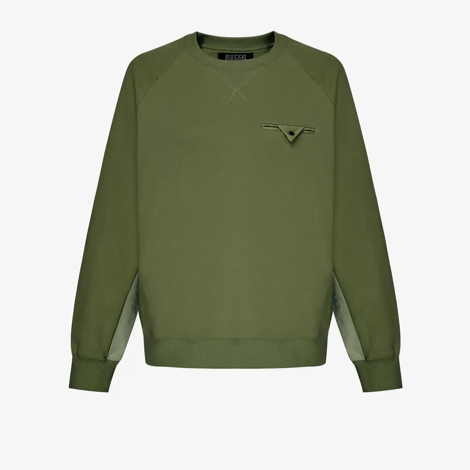Men's Mixed Fabric Crew Sweatshirt in Military Green 01 #military-green