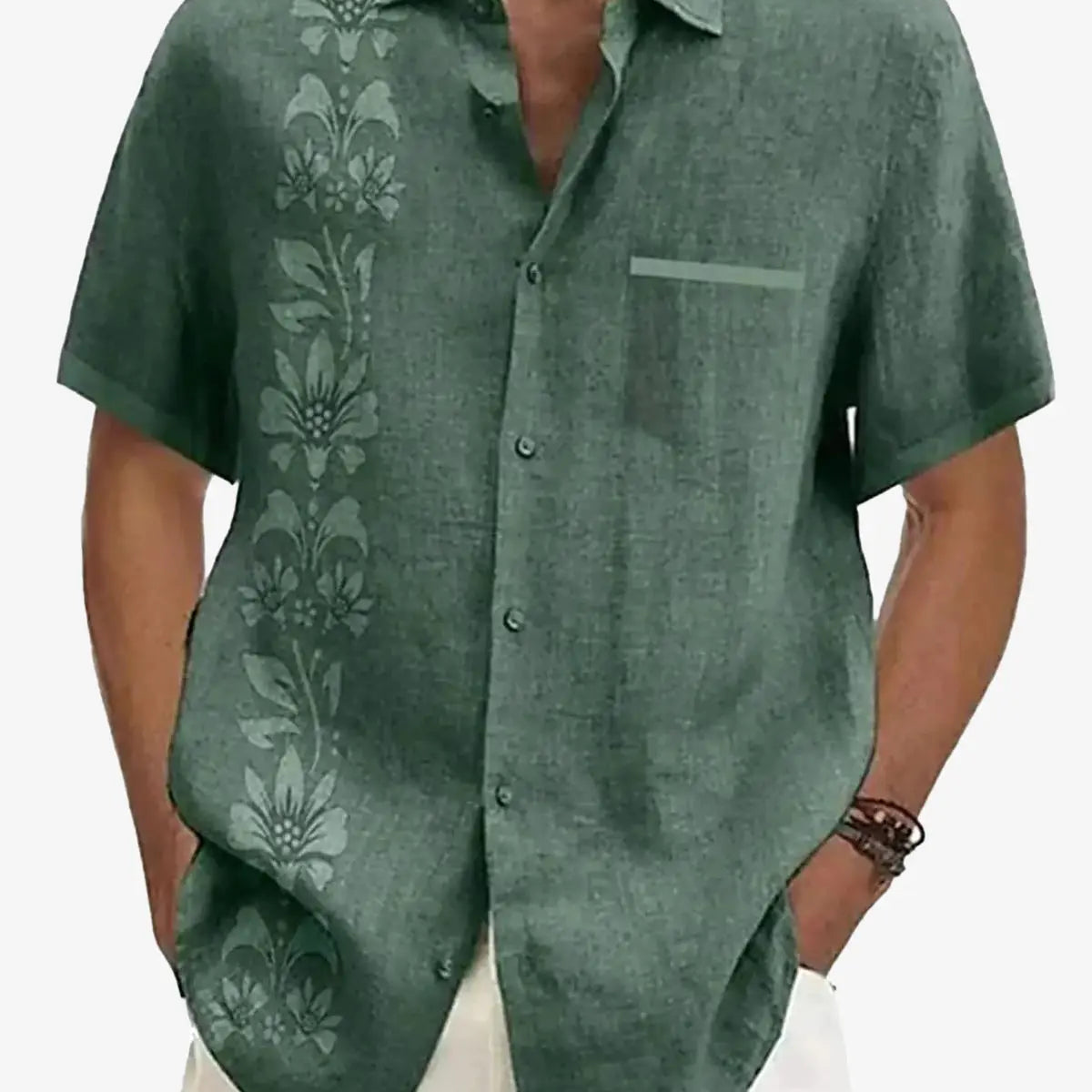 Men's Unilateral Striped Flower Vacation Casual Short Sleeve Shirt ElevenOasis