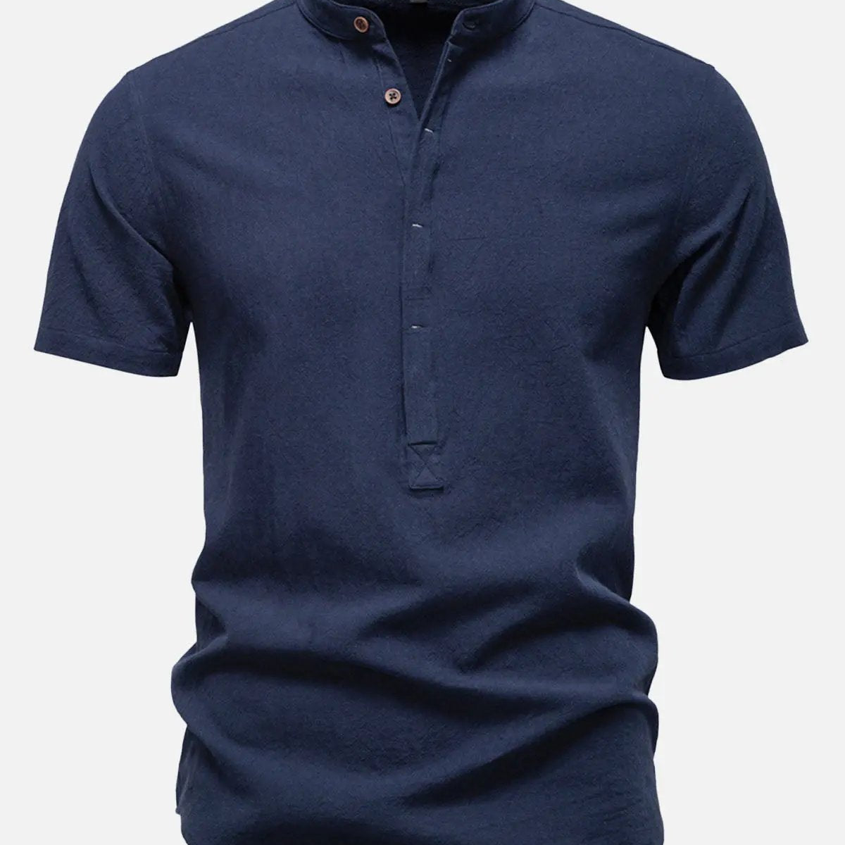 Men's Cotton Linen Band Collar Short Sleeve Shirt ElevenOasis
