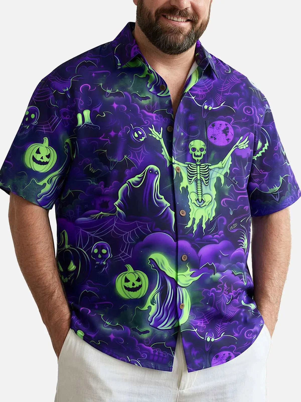 Tall Men's Haunted Graveyard Halloween Short Sleeve Shirt Eleven Oasis