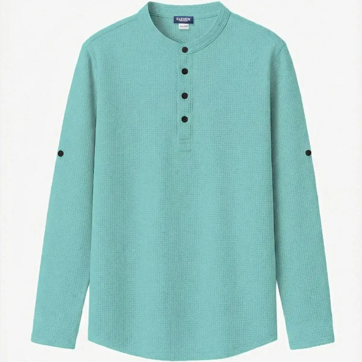 Men's Waffle Knit Henley Long Sleeve Shirt ElevenOasis