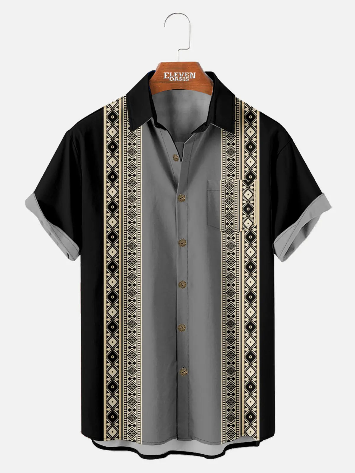 Tall Men's Geometric Stripes Pattern Panel Short Sleeve Shirt Eleven Oasis