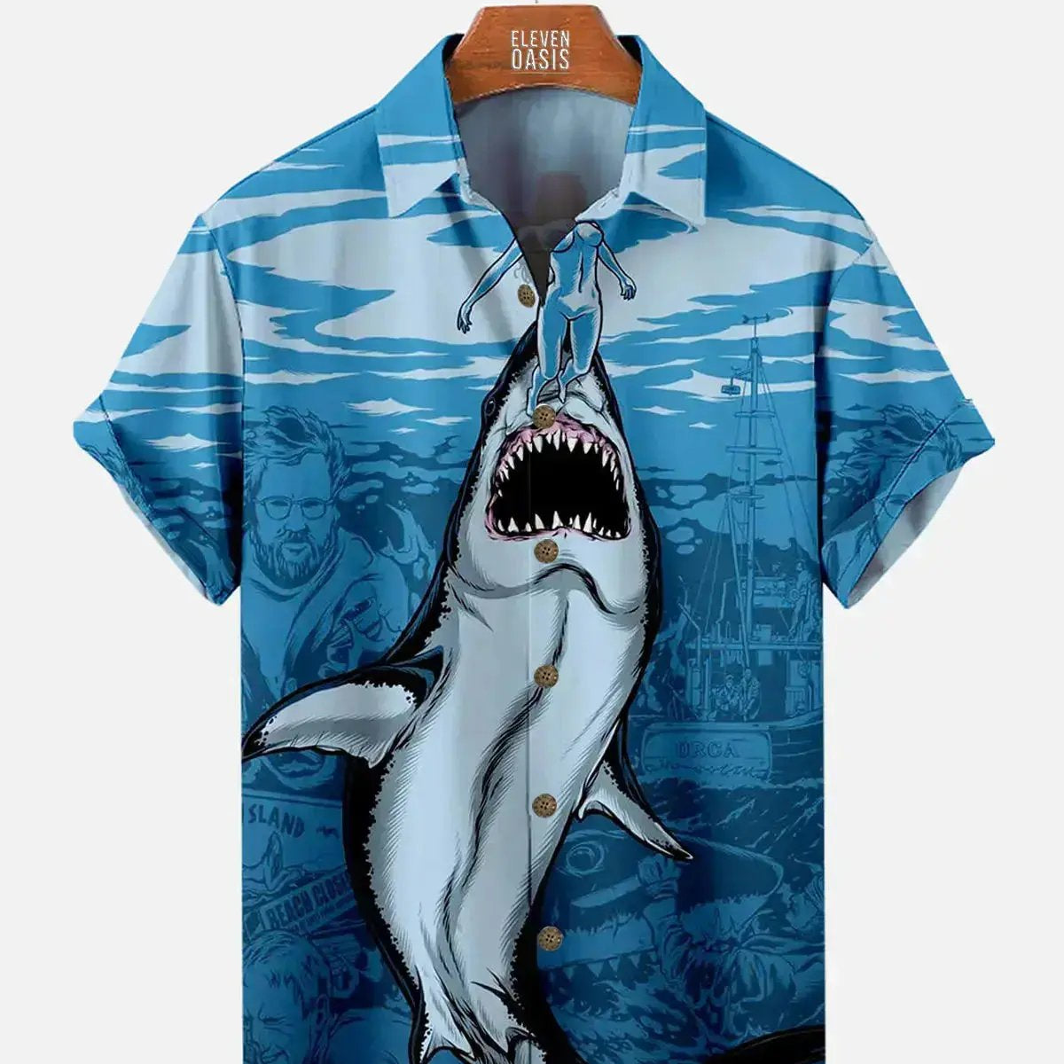 Hawaiian Great White Shark Pattern Men's Short Sleeve TopMens short sleeve shirts Big and tall Mens shirts Short sleeve shirts for men Mens 4xl shirts Casual short sleeve shirts