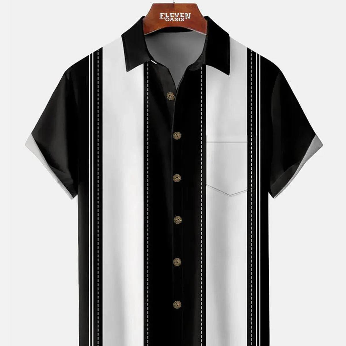 Mens 50s Geo Print Front Buttons Soft Breathable Chest Pocket Casual Bowling Shirts ElevenOasis