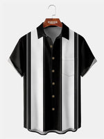 Mens 50s Geo Print Front Buttons Soft Breathable Chest Pocket Casual Bowling Shirts ElevenOasis