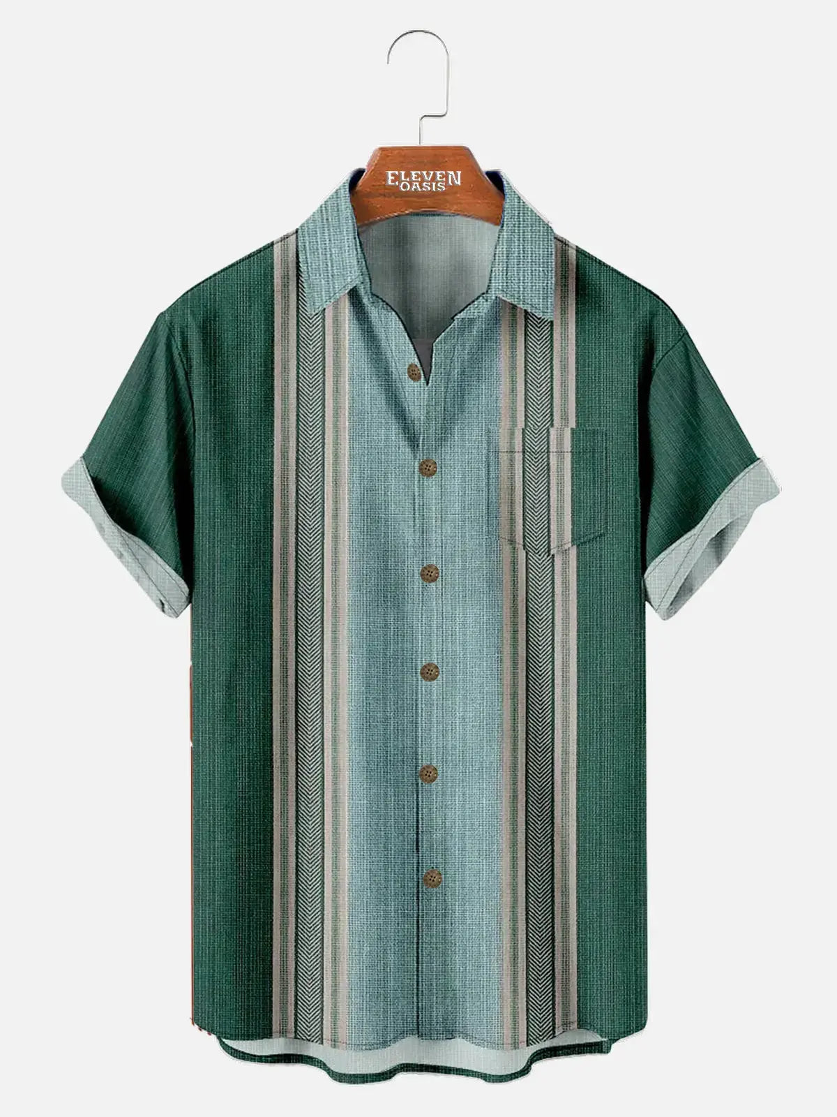 Men's Vintage Forest Serape Striped Short Sleeve Shirt Eleven Oasis