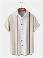 Mens Striped Front Buttons Soft Breathable Chest Pocket Casual Bowling Shirts ElevenOasis