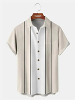 Mens Striped Front Buttons Soft Breathable Chest Pocket Casual Bowling Shirts ElevenOasis