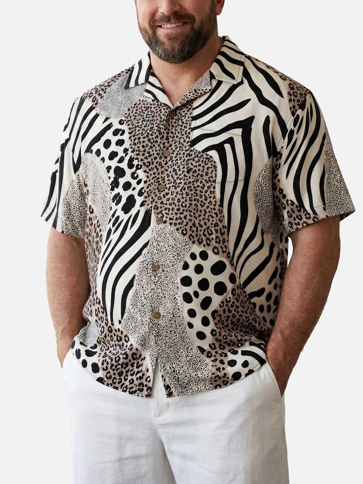 Tall Men's Mixed Animal Print Camp Collar Short Sleeve Shirt Eleven Oasis