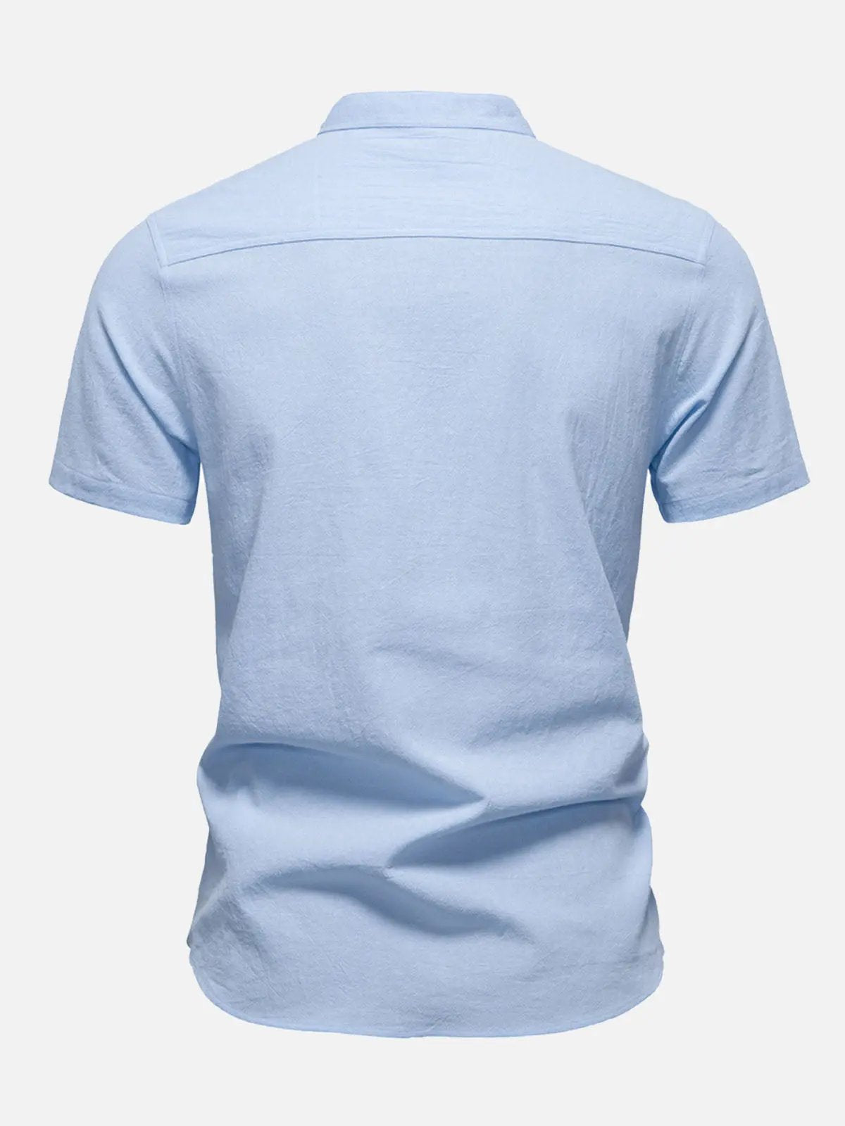 Men's Cotton Linen Band Collar Short Sleeve Shirt ElevenOasis