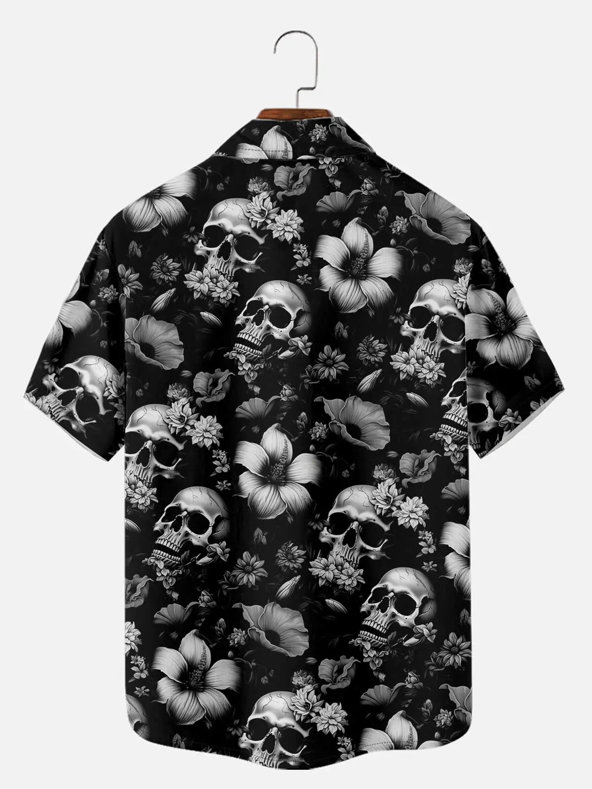 Men's Skull and Floral Print Short Sleeve Shirt ElevenOasis
