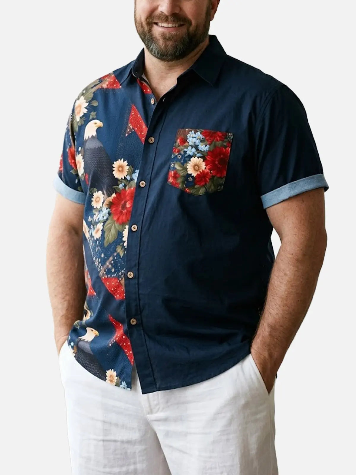 Tall Men's Eagle Floral Americana Short Sleeve Shirt Eleven Oasis