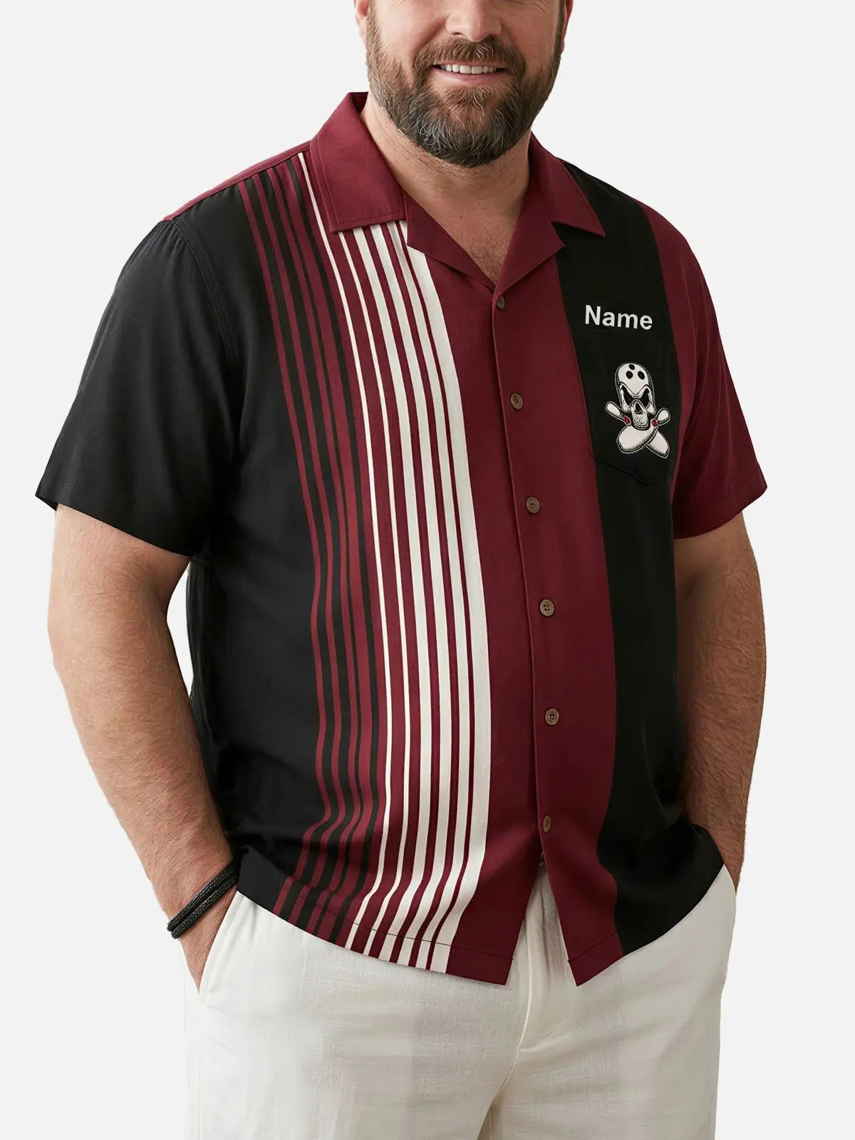 Tall Men's Custom Winged Skull Bowling Short Sleeve Shirt Eleven Oasis