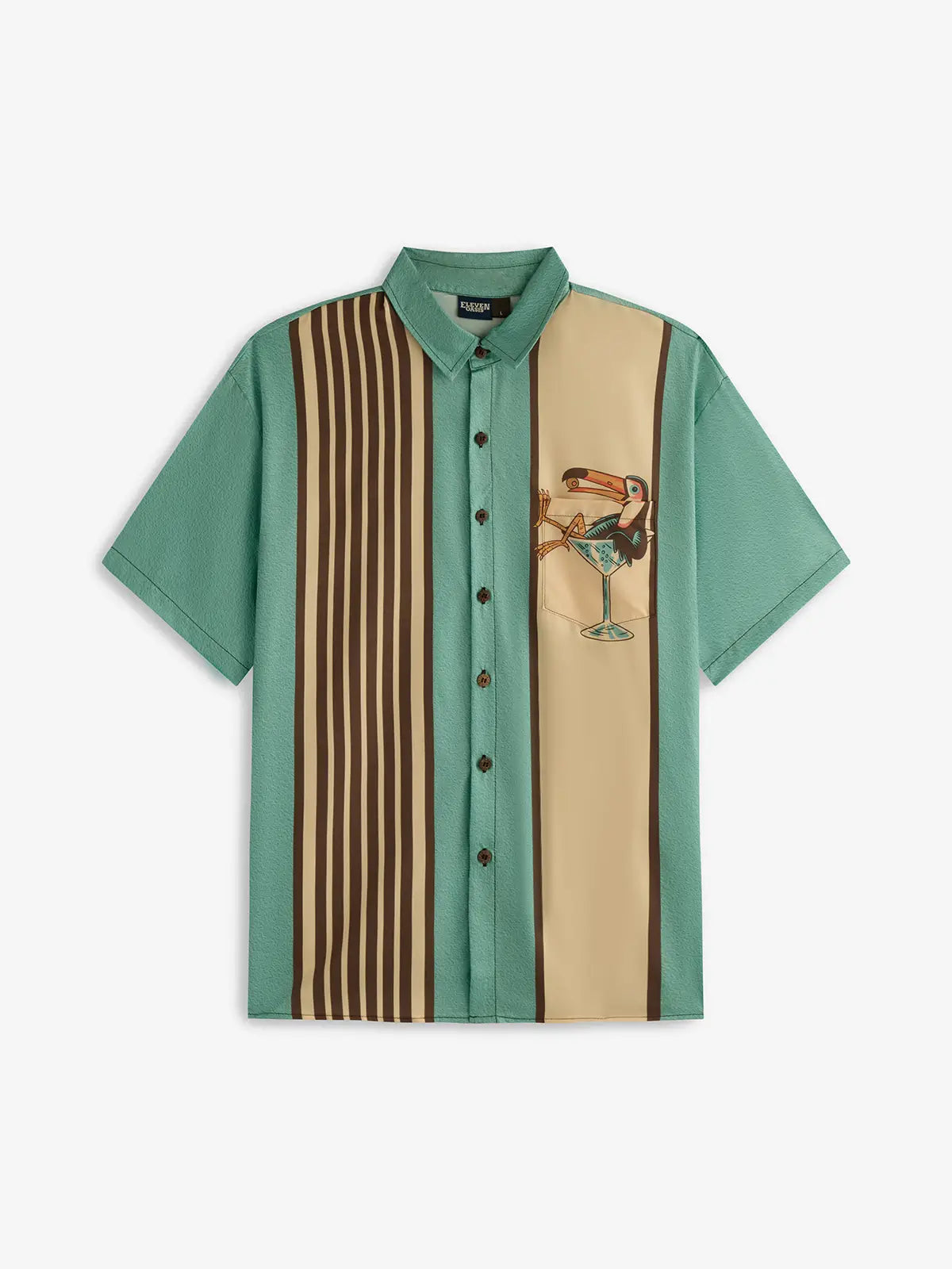 Men's Striped Everyday with Toucan in a Cocktail Glass Short Sleeve Casual Shirt ElevenOasis