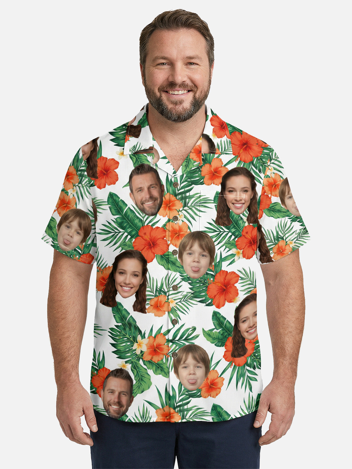Tall Men's Custom Tropical Face Print Short Sleeve Shirt ElevenOasis