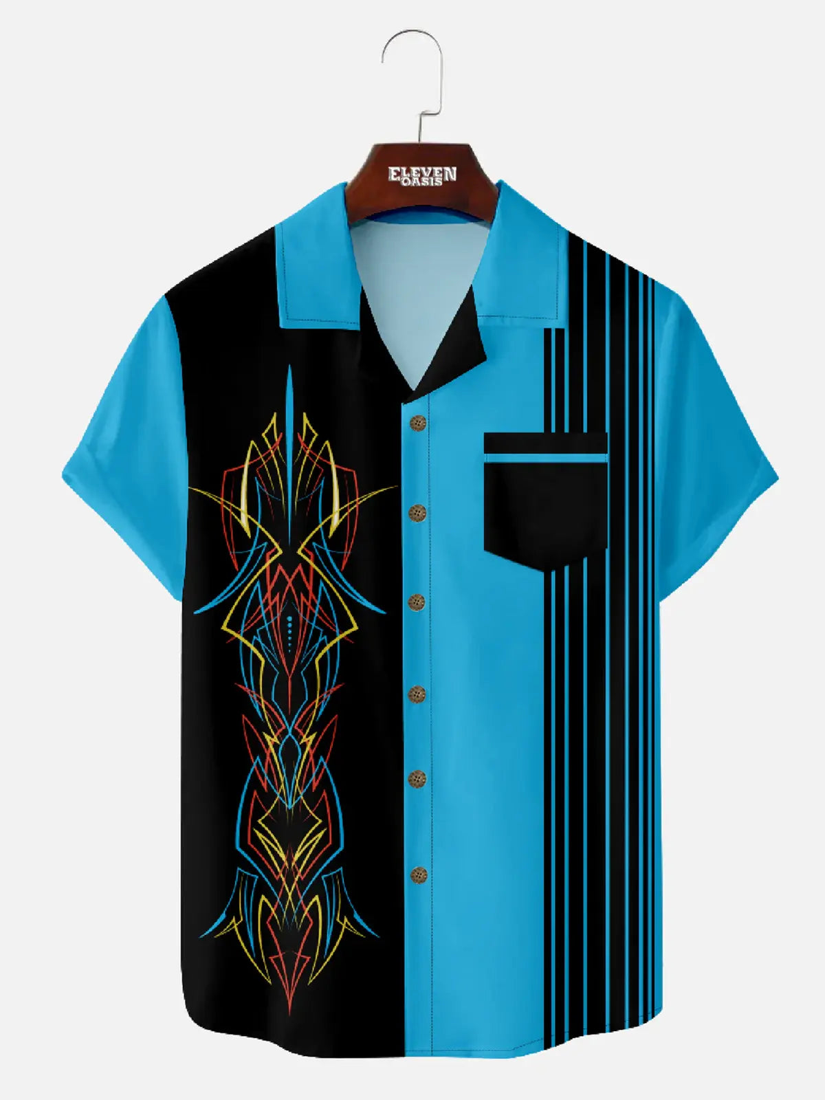 Tall Men's Vintage Hot Rod Pinstripe Short Sleeve Shirt Eleven Oasis