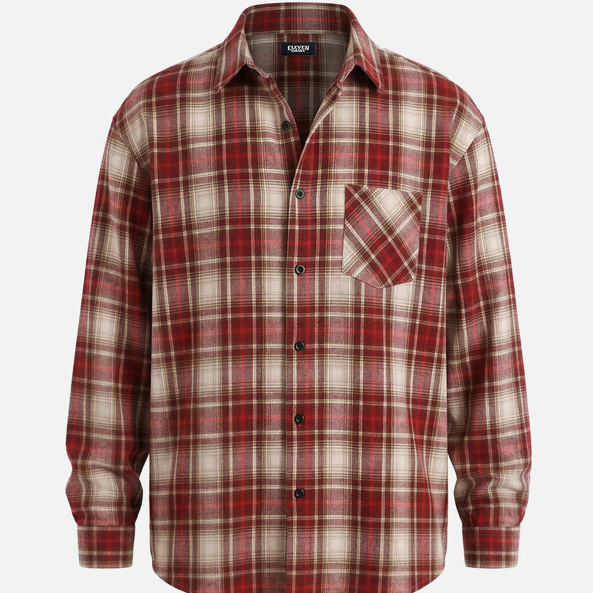 Men's Brushed Heritage Plaid Single Pocket Long Sleeve Shirt Eleven Oasis
