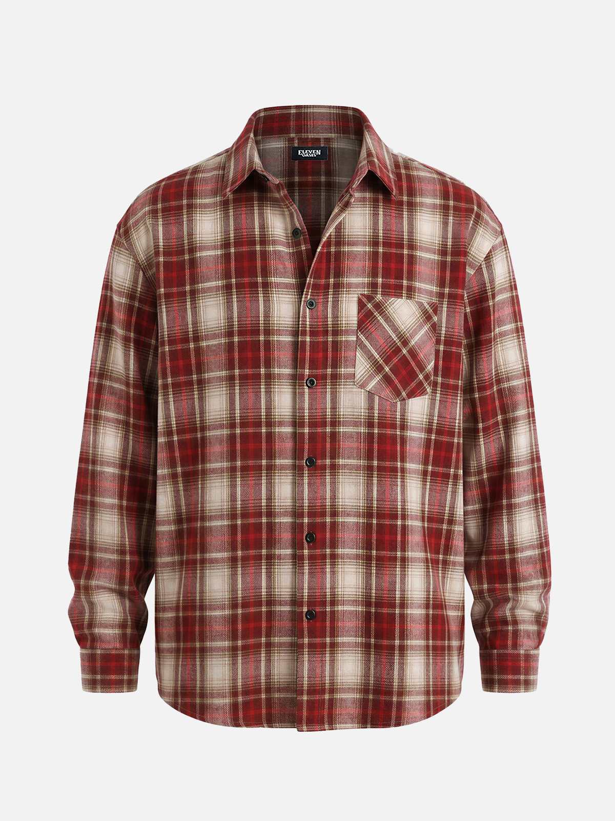 Men's Brushed Heritage Plaid Single Pocket Long Sleeve Shirt Eleven Oasis