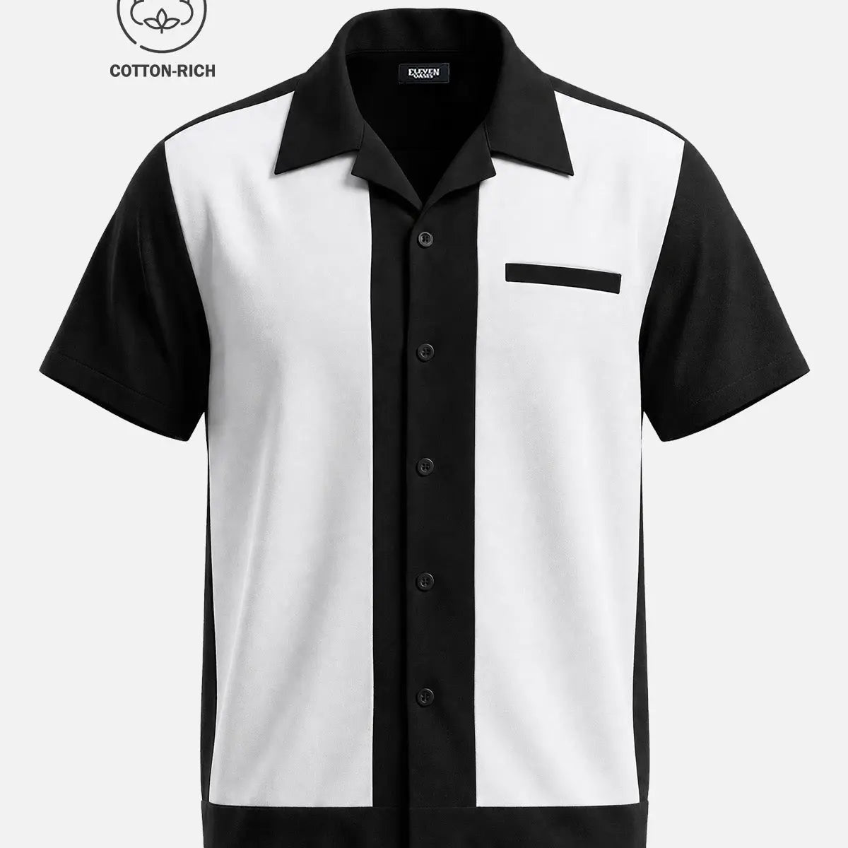 Men's Cotton Framed Panel Bowling Short Sleeve Shirt Eleven Oasis
