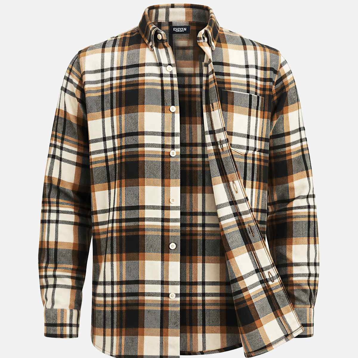 Men's Brushed Cotton Plaid Pocket Long Sleeve Shirt Eleven Oasis
